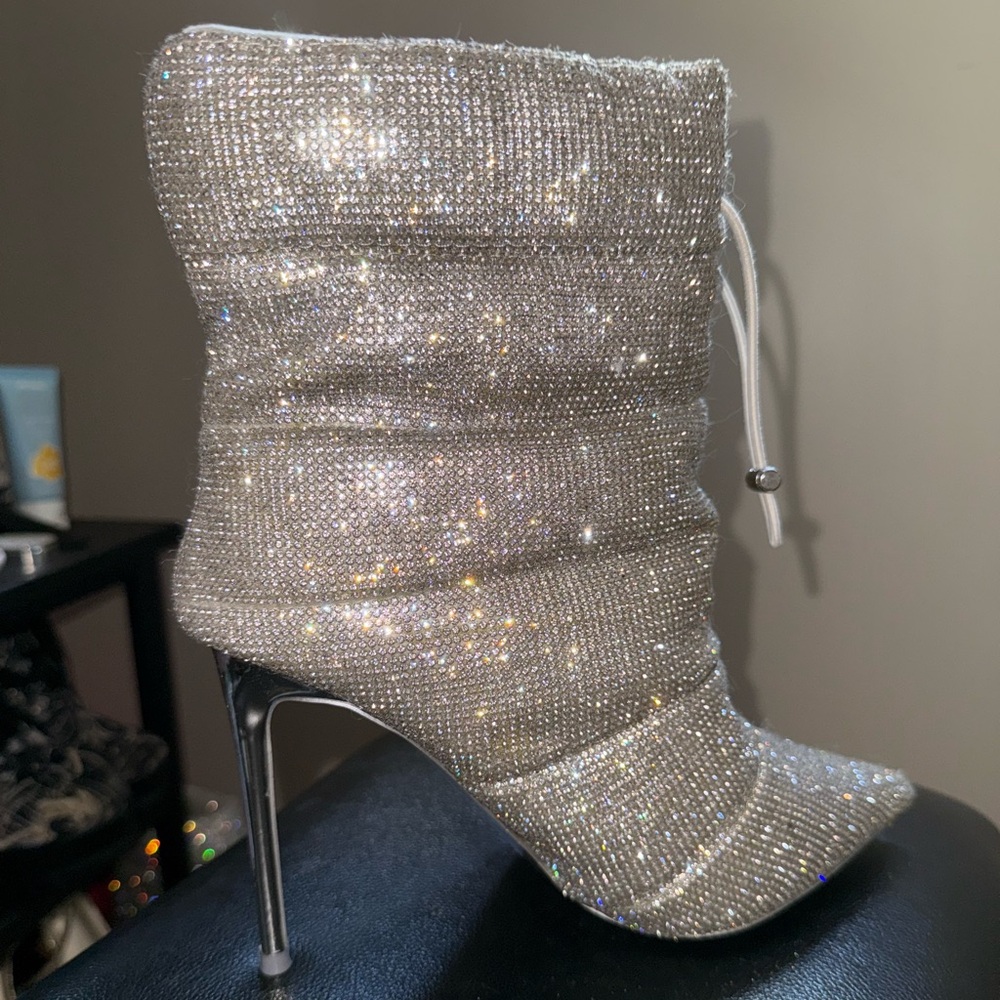 Steve Madden Glittering Silver Heeled Boots